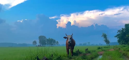 Cow Grazing Peacefully in Rural Green Field