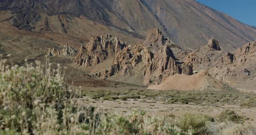 Ucanca Valley with view of Teide volcano and rock formations in Tenerife, Canary Islands