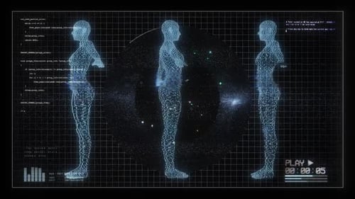 Digitaler Bildschirm mit sich drehenden weiblichen Figuren