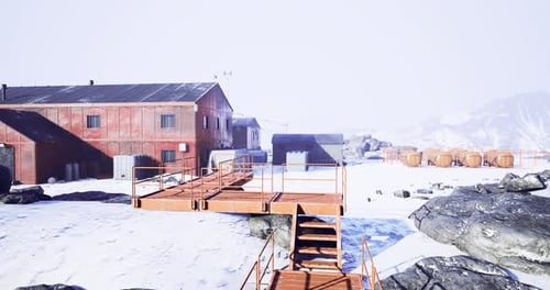 Exploring a Remote Research Station in a Snowy Landscape of Glacial Beauty