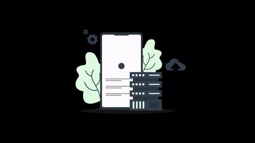 Flat Design Animation of Smartphone Connecting to Servers and Cloud