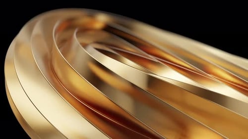 Abstrakte goldene Wirbelform mit metallischen Reflexen auf schwarzem Hintergrund