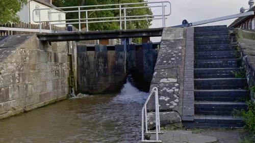 Canal lock sytem for lifting narrowboats and navigating waterways levels.