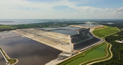Aerial View of Riverview Phosphogypsum Stack Large Open Air Phosphogypsum Waste Storage Near Tampa