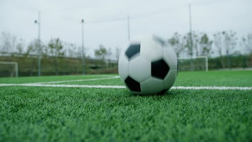 Soccer Ball Dribbling In The Grass Of The Field