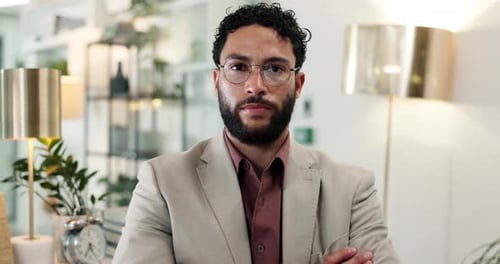 Face, corporate and confident business man with pride, serious and financial advisor in office