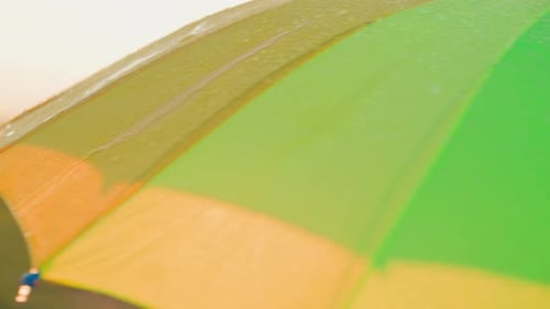 Close Up of Colorful Rainy Umbrella