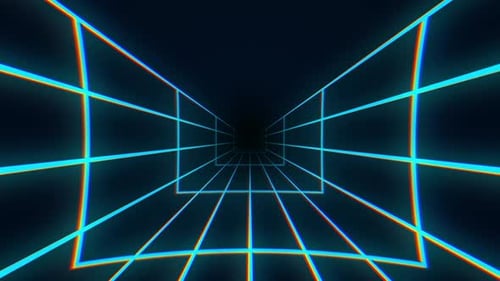 Túnel abstrato futurista de ficção científica, fundo de néon azul, fundo de festa de DJ