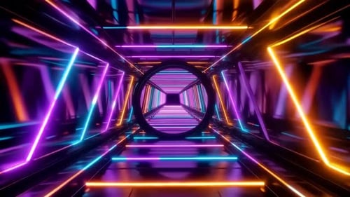 Futuristic Neon Corridor with Glowing Portal SciFi Loop