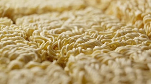 Close up of dried instant ramen noodles