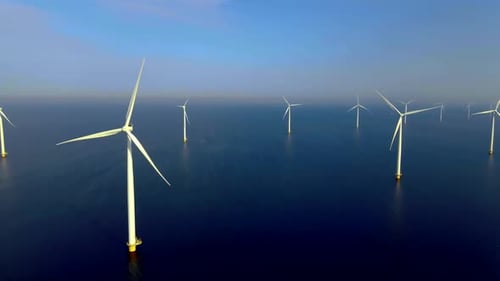 Offshore Windmill Park Windmill in the Ocean Aerial View Wind Turbines Flevoland Netherlands