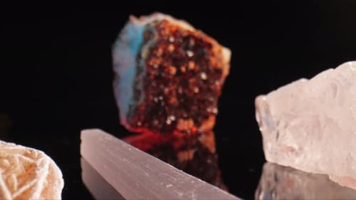Glimmering gems sparkle as dolly gracefully moves in, featuring desert rose, selenite, citrine and q