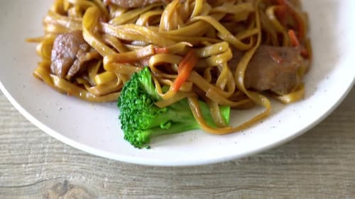 Delicious Noodles with Meat and Broccoli