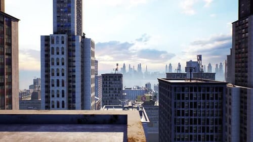 Sunrise Aerial View of a Modern City Skyline