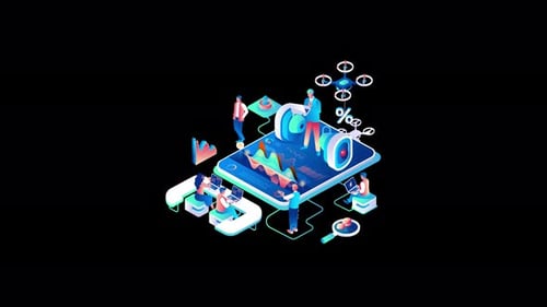 Illustration 3D colorée de l'analyse des données et du travail d'équipe