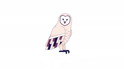 Wild owl in winter line 2D character animation