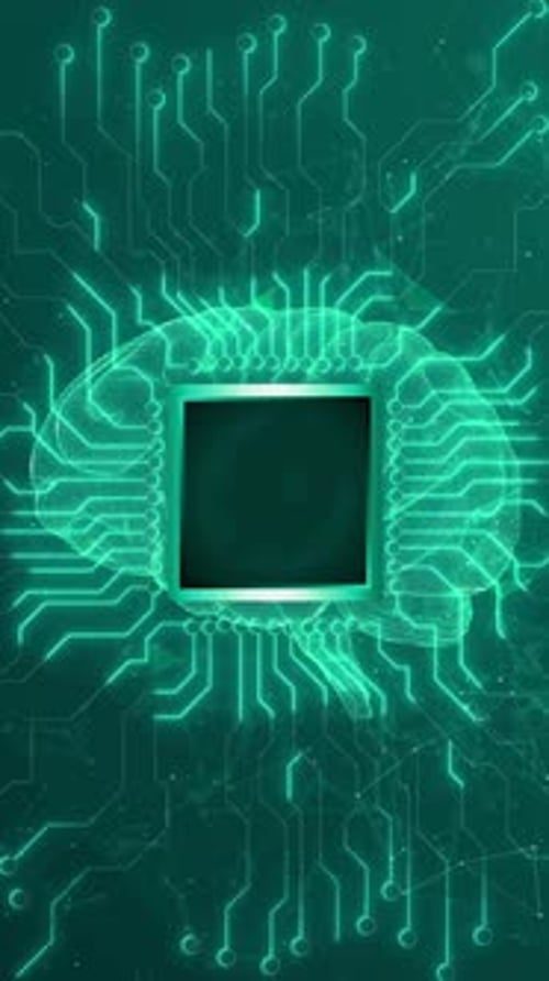 Technological Progress Innovation Futuristic AI Evolution Hologram Circuit. Vertical Background