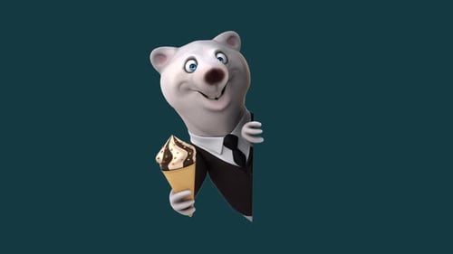 Fun 3D cartoon bear with an ice cream (with alpha channel included)
