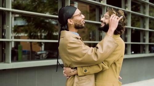 Gay Couple Talking Affectionately in the Street