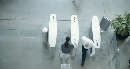 Overhead shot of security gates