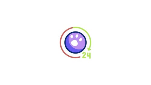 Animated 24 Hour Pet Service Icon in Flat Design