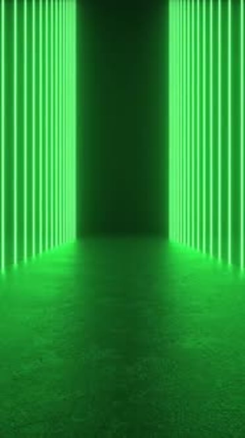 A dark room illuminated by a vivid green light