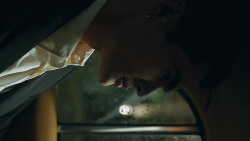 Stylish Businessman Commuting Automobile Night Town Closeup Man in Car Vertical