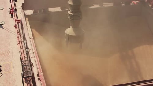 Grain Loading to Bulker Ship Cargo Container at Sea Grain Terminal in Seaport Wheat Shipment From