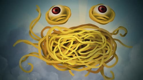 créature spaghetti volante avec les yeux dans le ciel