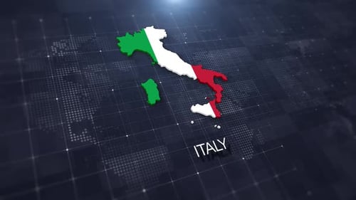 3D Animated Italy Map with Flag Colors on Digital Background