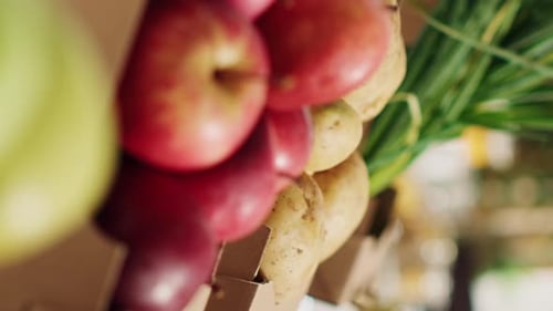 Vertical Video Fruits on Farmers Market Shelves