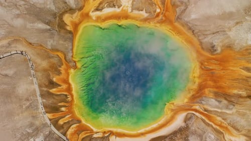 Yellowstone National Park Wyoming. Aerial View of Grand Prismatic Hot Spring In