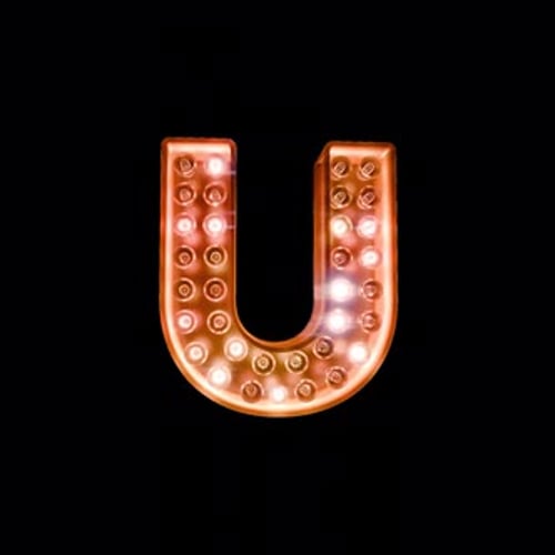 Marquee Light Letter U Animation with Glowing Bulbs