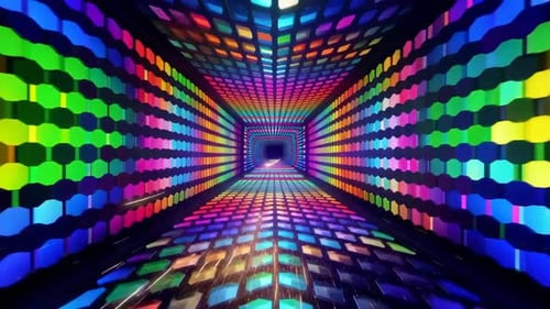 Bewegen Sie sich durch einen lebendigen 3D-Regenbogen-Neontunnel mit leuchtenden