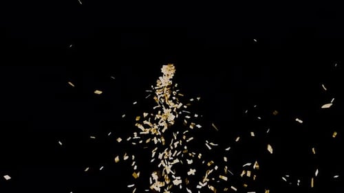 Flying fireworks of golden particles. Sparkling golden confetti. Award, celebration,