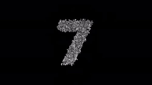 Number 7 Made of Numbers with Alpha Channel. 3D Font Number Animation. Transparent Background