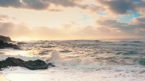Ocean After Storm on Sunset Time