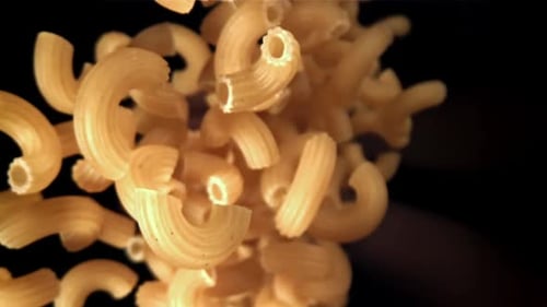 The Dry Pasta Flies Up and Falls Down Filmed on a Highspeed Camera at 1000 Fps
