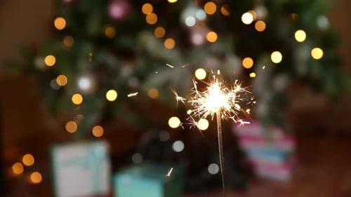 Festive Sparkler and Christmas Tree with Presents