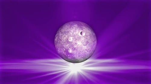 Planète lunaire 3D tournant à 360 degrés avec fond d'éclairage violet doux. Technologie Vd 899
