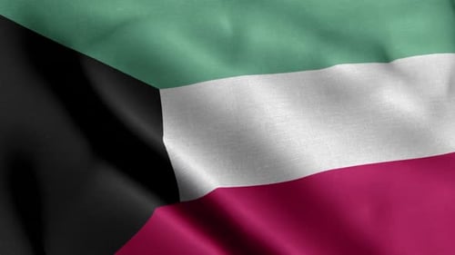 Kuwait National Flag Waving in the Wind
