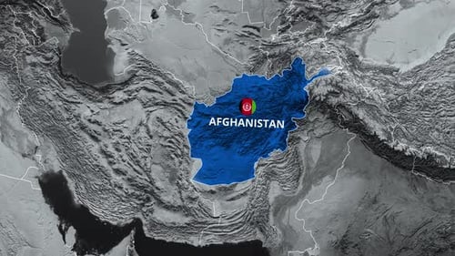 Afghanistan Map And Flag Blue Color