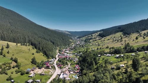 Drone View of Picturesque Mountains Valley and Settlements in Daylight
