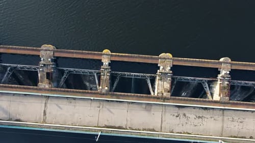 Aerial Drone View Dam on River