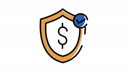 Animated Sketch Icon of Financial Shield with Dollar Sign and Checkmark