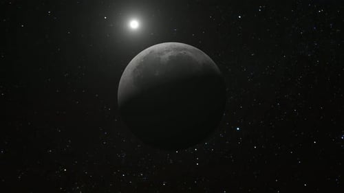 Realistic Rotating Moon with Stars in Space