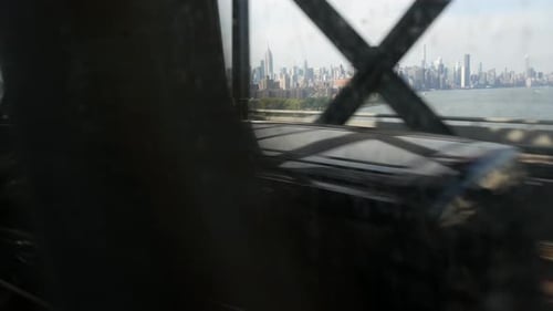 New York City Subway Train on Bridge Manhattan Metro Transport Metropolitan Traffic Shaking Window