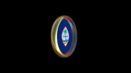 Guam Flag Emblem Spinning 3D Golden Badge Animation