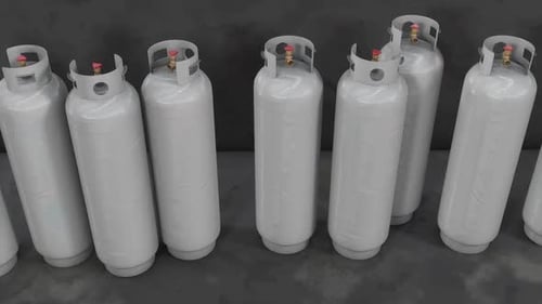 Row of White Propane Gas Cylinders