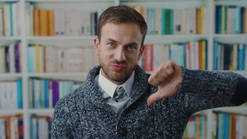A Welldressed Man in a Library Humorously Blends Seriousness and Play